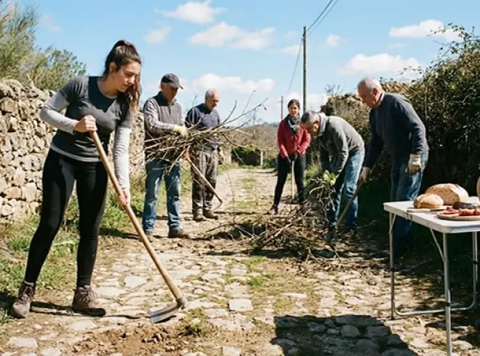 grupo de vecinos haciendo trabjo comunitario de hacendera