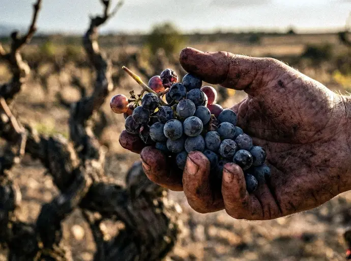 mano trabajada con racimo de uva thumbnail