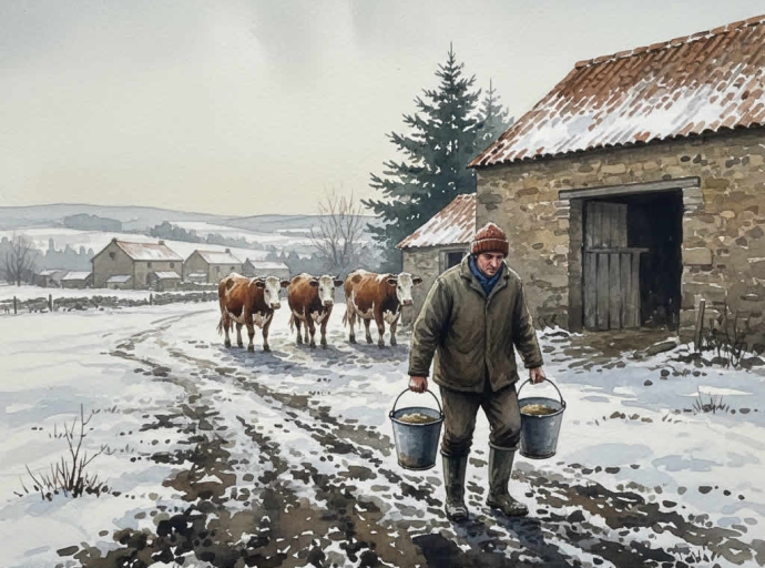 Vaquero atendiendo a las vacas