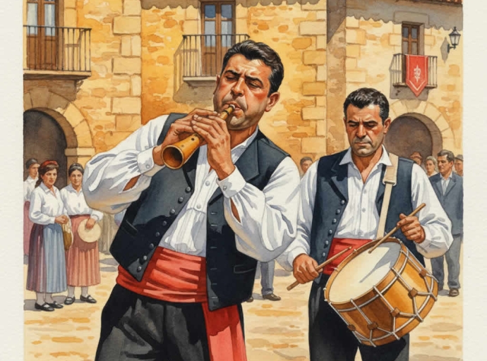 Dulzaineros en un pueblo tocando