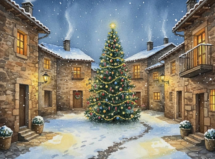 Pueblo nevado en navidad