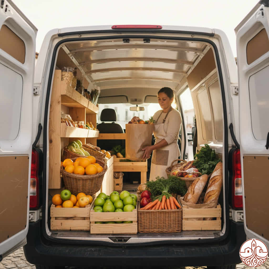 vendedora ambulante en furgoneta rural