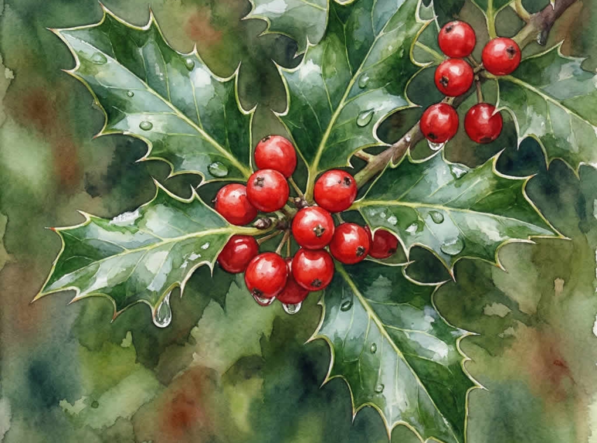 Acebo con sus frutos en la naturaleza