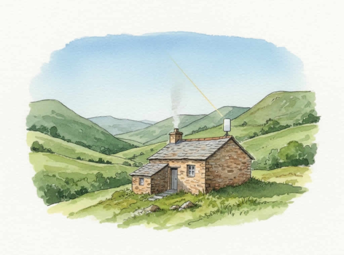 casa aislada en el monte conectada a internet por satélite