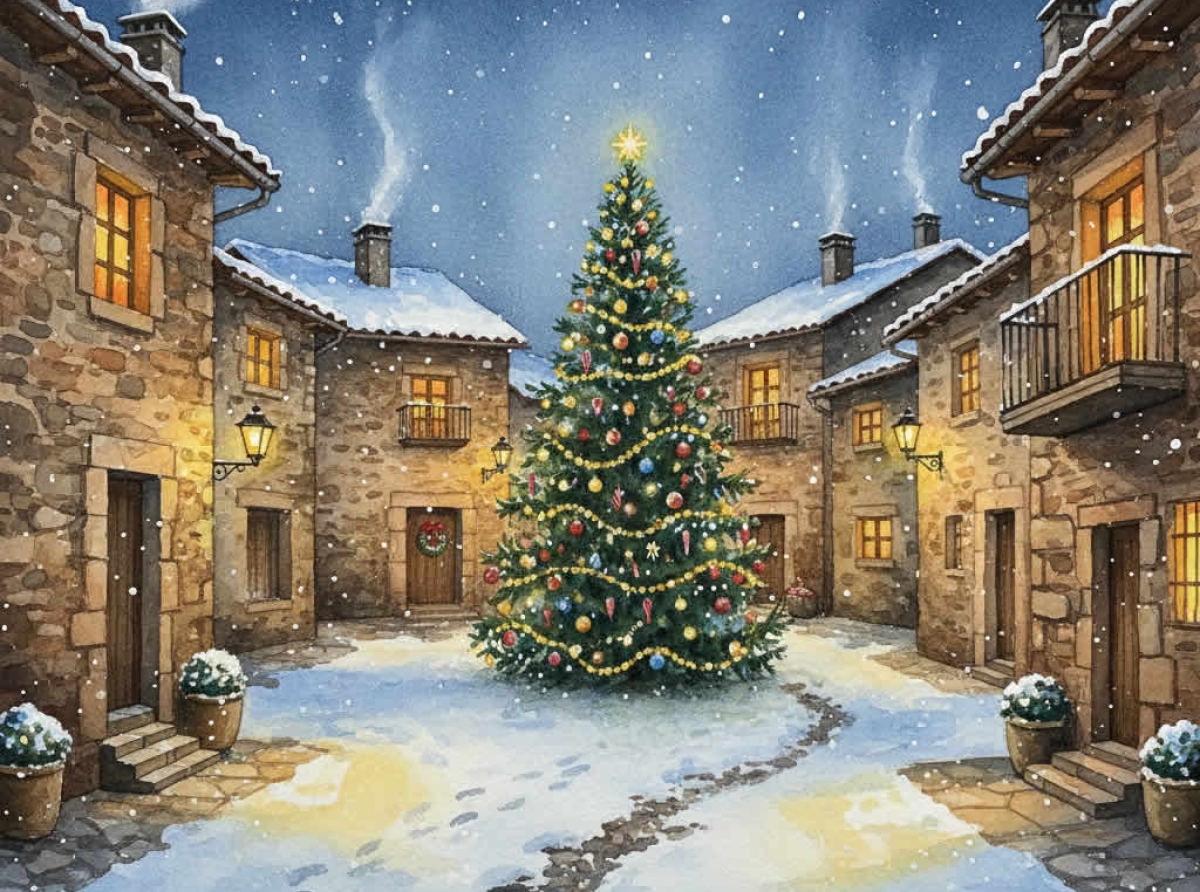 Pueblo nevado en navidad