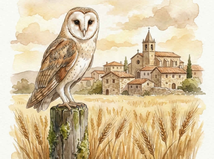 Lechuza en un pueblo