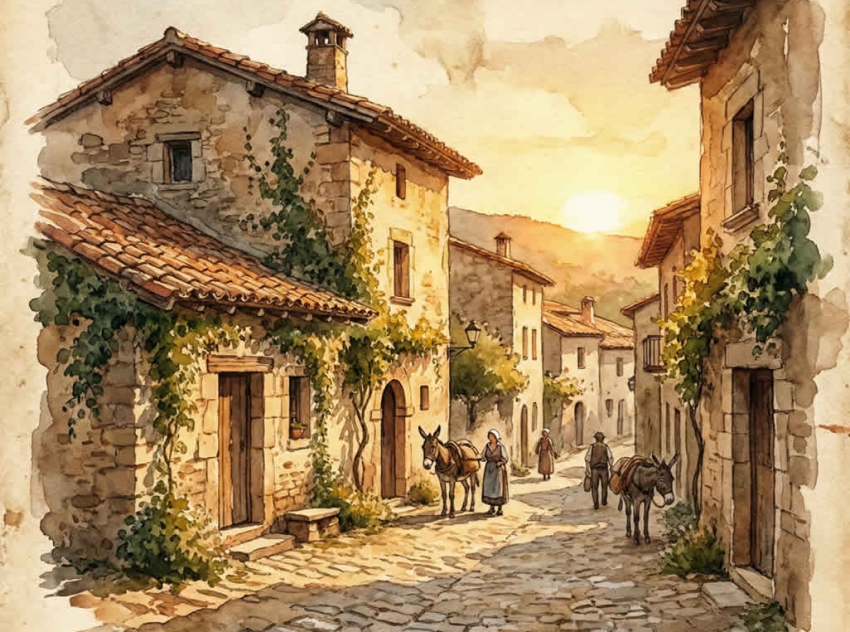 Escena de pueblo tradicional