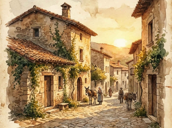 Escena de pueblo tradicional