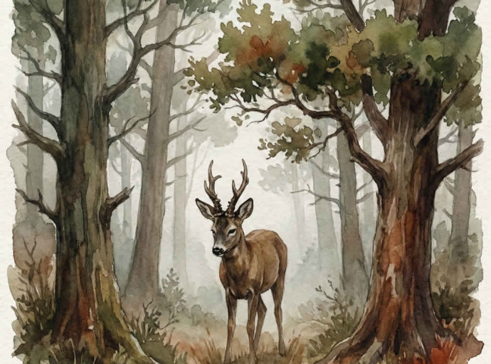 Corzo macho entre sabinas