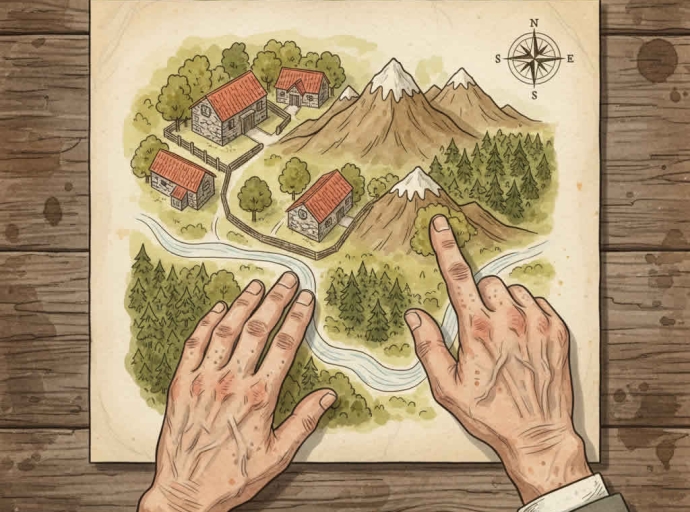 Paisano indicando lugar en el mapa