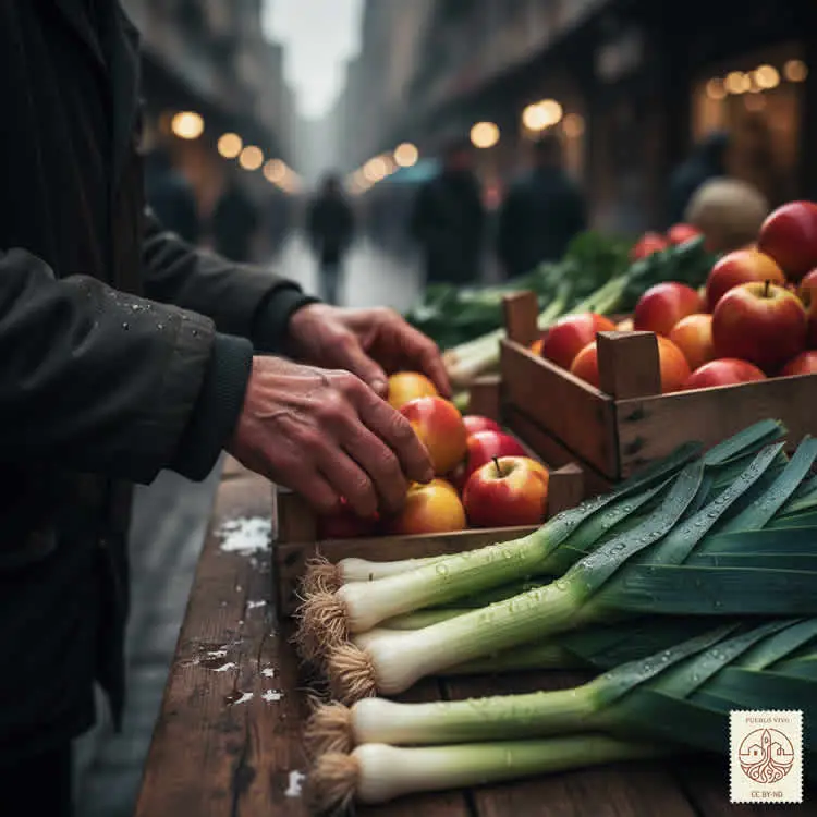 montando puesto del mercado