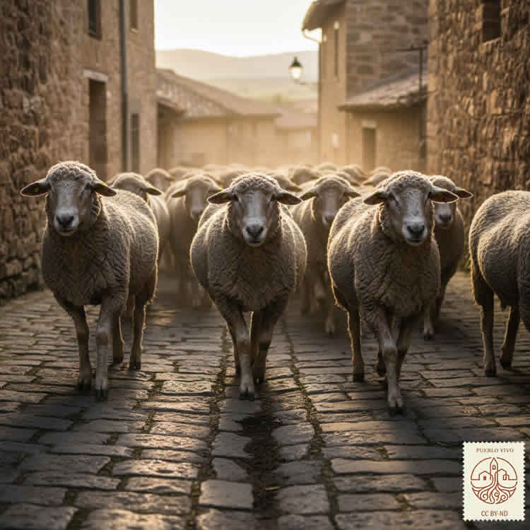 ovejas llegando al pueblo