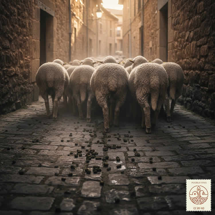 ovejas pasando por el pueblo