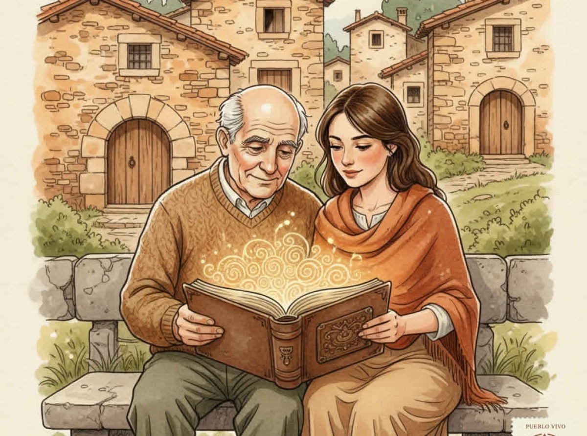 señor mayor con chica joven leyendo libro