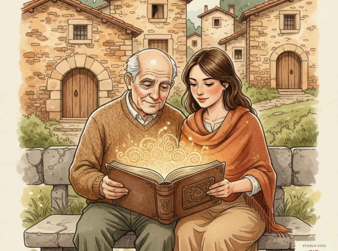 señor mayor con chica joven leyendo libro